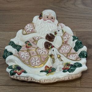 Vintage Fitz & Floyd Snowy Woods Santa Canape Plate 1996